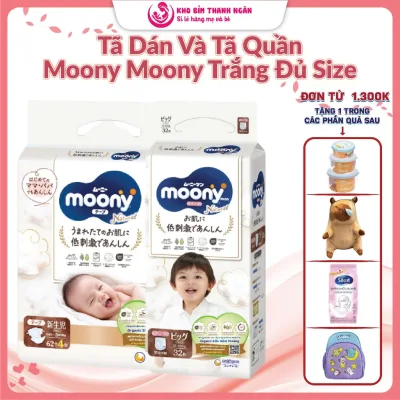 Tã Dán / Tã Quần Moony Natura Đủ Size Size NB62+4 S58+2 M46 L38 XL32- Bỉm Tã Moony Trắng Siêu Mềm - Kho Bỉm Thanh Ngân