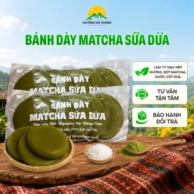 Bánh Dày Matcha Sữa Dừa Cao Nguyên Đá – Đặc Sản Ăn Vặt Thơm Ngon, Gạo Nếp Dẻo, Không Chất Bảo Quản tặng kèm mật mía
