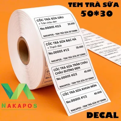 Giấy in tem trà sữa 50x30mm decal nhiệt 30*50 30x50 3*5 dán ly 5x3 nhãn 50*30 Tem mã vạch 50x30 giấy nhiệt