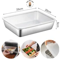 Hộp đựng thức ăn inox 304 size lớn có nắp đậy, Khay inox đựng thực phẩm chống gỉ 25x20x5Cm
