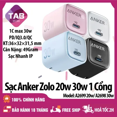 Sạc Anker Zolo 20W 30w GAN PD/QC/IQ3.0 A2699 A2698 - Bảo Hành 18 Tháng