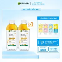 Bộ 2 nước làm sạch và tẩy trang cho da khô & trang điểm Garnier Micellar Water 400ml x 2