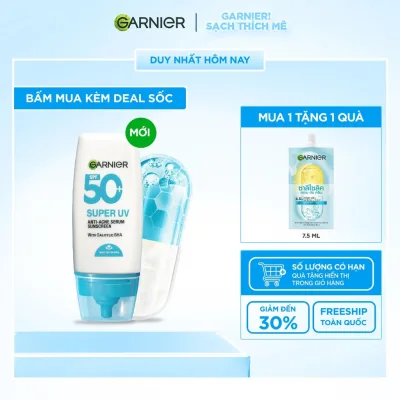 Kem Chống Nắng Garnier Phổ Rộng Kiềm Dầu Đến 12H & Hỗ Trợ Giảm Mụn Spf 50+PA++++ 30ML