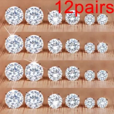 [HCM]Bộ 12 Đôi Bông Tai Đính Đá Zircon Lấp Lánh  Nữ Tính Sang Trọng 12BTZIRCON15