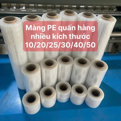 Màng PE quấn hàng kích thước 10cm, 20cm, 25cm, 30cm, 40cm, 50cm - PE quấn pallet đóng gói hàng hóa