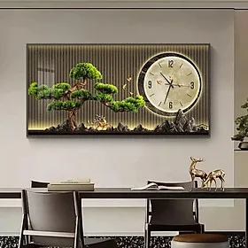 (ẢNH THẬT) Tranh đồng hồ tráng gương cây tùng tranh phòng khách quà tặng tân gia kèm đinh