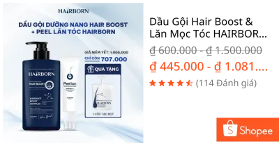 Dầu Gội Hair Boost & Lăn Mọc Tóc HAIRBORN, Hỗ Trợ Mọc Tóc,Chăm Sóc Nang Tóc Khỏe 450gr