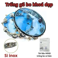Trống gõ bo nhựa xi khoá dẹp, có viền đen bảo vệ 27cm, tambourine, trống lục lạc. Tặng khoá chỉnh và giấy HDSD cơ bản