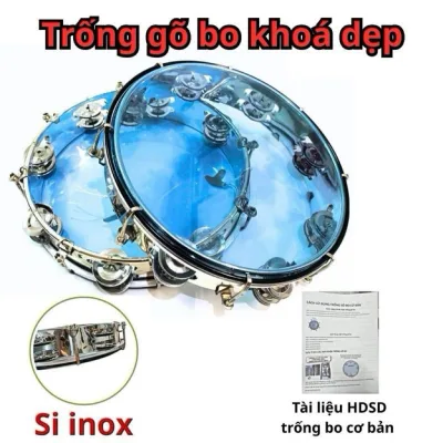 Trống gõ bo nhựa xi khoá dẹp, có viền đen bảo vệ 27cm, tambourine, trống lục lạc. Tặng khoá chỉnh và giấy HDSD cơ bản
