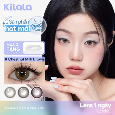Kính áp tròng Kilala lens 1 ngày màu xám DIA 14.5mmChestnut Milk Brown/OatMilk Grey lens cận có độ ( 0-7 ) [ 2 chiếc ]