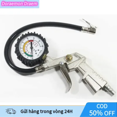 Đầu Vòi Bơm Ô Tô Xe Máy Đa Năng Có Đồng Hồ Đo Áp Suất Lốp, Chống Rò Rỉ, Kẹp Chắc Chắn