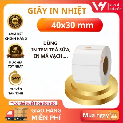 Giấy in nhiệt 40x30cm Tem in nhiệt dán cốc trà sữa, in mã vạch, cuộn 800 tem , không phai mờ.