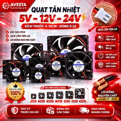 Quạt tản nhiệt 5V 12V 24V đầy đủ kích thước dây dài 27cm lõi đồng nguyên chất dùng siêu bền Avesta