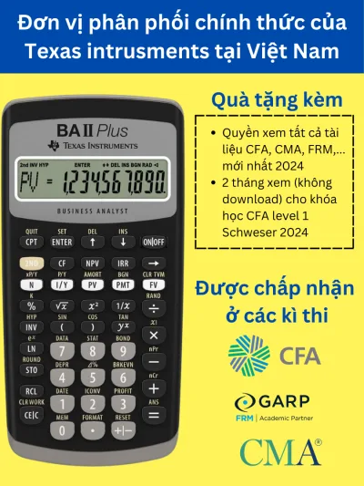 Máy tính tài chính Texas Instruments BA II Plus tặng kèm tài liệu CFA, CMA, FRM