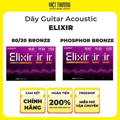 Dây Đàn Guitar Acoustic Elixir Phosphor Bronze Custom Light Size11-52 & Size10-47 & Size12-53