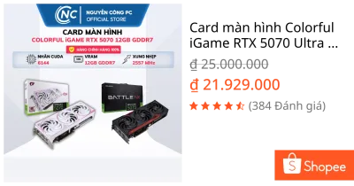Card màn hình Colorful iGame RTX 5070 Ultra W OC | 5070 NB AX 12Gb - New - BH 36 Tháng