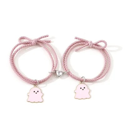 2 Trong 1 2 Cái / bộ Handmade Màu Hồng Ma Vòng Tay Từ Tính Băng Đô Quấn Tóc Vòng Tay Người Nhện Cho Cặp Đôi Nam Nữ Trang Sức Thời Trang Quà Tặng Tình Bạn