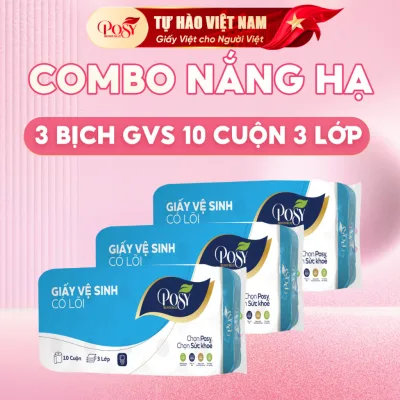 COMBO 3 BỊCH GIẤY VỆ SINH POSY 10 CUỘN 3 LỚP CÓ LÕI/KHÔNG LÕI MỀM MỊN THẤM HÚT DỄ TAN TRONG NƯỚC