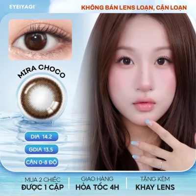 Kính áp tròng EYEIYAGI lens nâu Mira Choco giãn tròng tự nhiên 14.2mm lens cận 3 tháng | Giá 1 chiếc