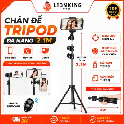 Giá đỡ tripod điện thoại, gậy chụp ảnh 3 chân, quay video livestream kèm kẹp và điều khiển remote
