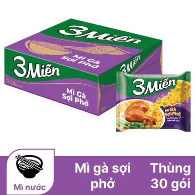 Thùng 30 Gói Mì 3 Miền Gà Sợi Phở 65g x 30 gói - UN37T