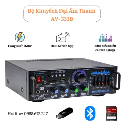 Bộ Khuếch Đại Âm Thanh Nổi Bluetooth AV-016, Công suất đầu ra 160W/ 220V. Amply  Bluetooth HiFi 2 Mic 2 Kênh.