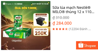 Sữa lúa mạch Nestlé® MILO® thùng 12 x 110ml (12x4x110ml)