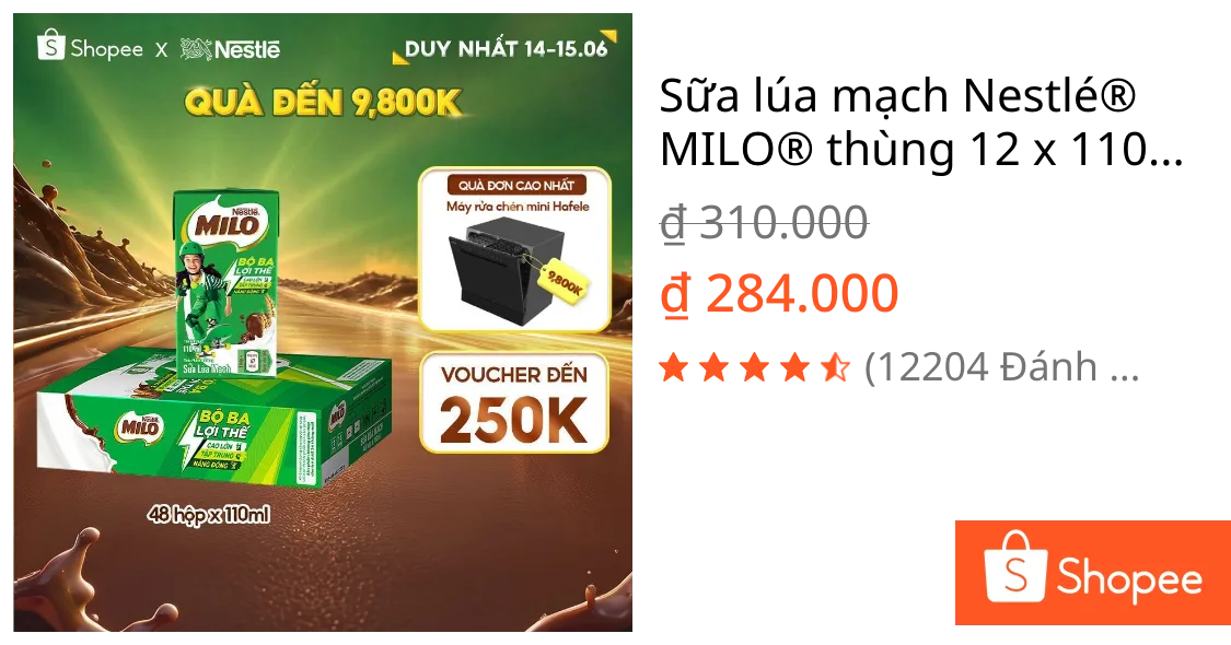Sữa lúa mạch Nestlé® MILO® thùng 12 x 110ml (12x4x110ml)