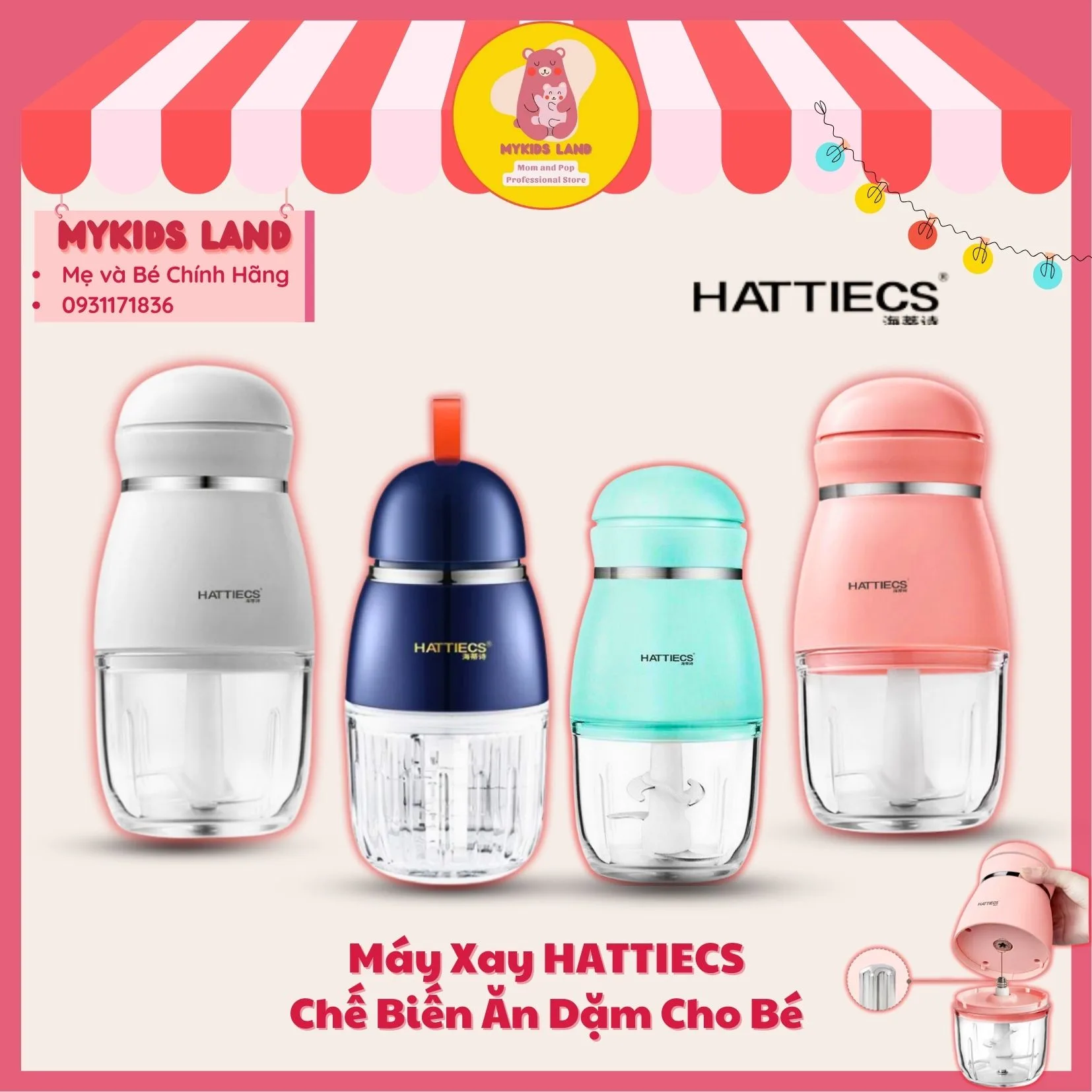 Máy Xay HATTIECS Cầm Tay 6 Lưỡi - 8 Lưỡi Dao Dung Tích 0,3L - Cối Thuỷ Tinh , Phụ Kiện, Lưỡi Dao Máy Xay Đồ Ăn Dặm Cho Bé
