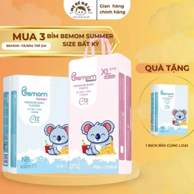 3 Bịch Tã Bỉm Bemom Summer - Tặng 1 Bịch Bỉm Cùng Loại - Tã Dán Quần Bemom Summer Full Size NB-XXXL