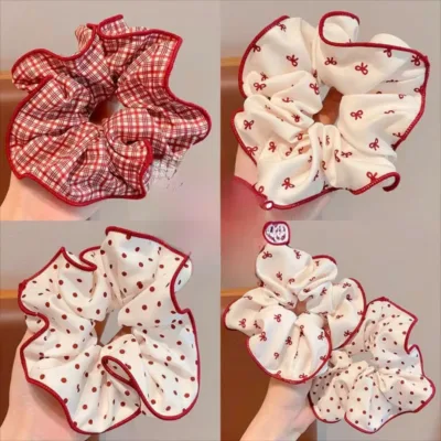 [Handmade] Scrunchies cột tóc nâu họa tiết chấm bi hot trend dành cho bạn nữ