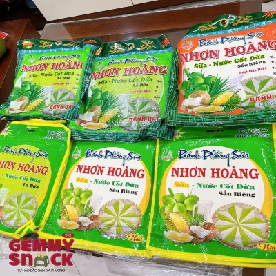 Bánh Phồng Sữa Nhơn Hoàng Sữa Dừa Lá Dứa - Sầu Riêng - Mè - 220g/400gram Siêu to - Đặc Sản Miền Tây