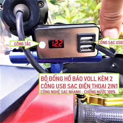 SẠC ĐIỆN THOẠI GẮN XE MÁY + BÁO VÔN 2IN1 LOẠI CỰC ĐẸP , ĐỒNG HỒ BÁO VÔN XE MÁY , PHỤ TÙNG XE MÁY , PHỤ KIỆN XE MÁY