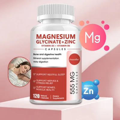 Fearathe Magnesium Glycinate + Zinc + Vitamin D3 + Vitamin B6 Dietary Supplement Helps Relieve Stress, Improve Sleep, Promote Muscle Health, and Boost Mood