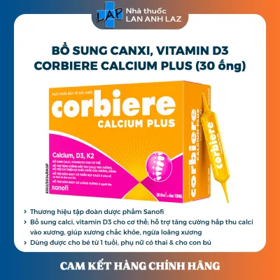 CORBIERE CALCIUM PLUS - Canxi ống giúp bổ sung canxi hữu cơ, vitamin D3, vitamin K2 cho thể.