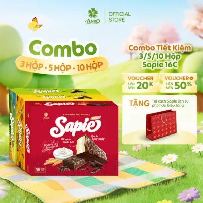 Combo 3 Hộp/5 Hộp/10 Hộp - Bánh Mềm Phủ Socola Sapie Hộp 16 Cái Gold Chuối Cốm - Biếu Tặng Cao Cấp