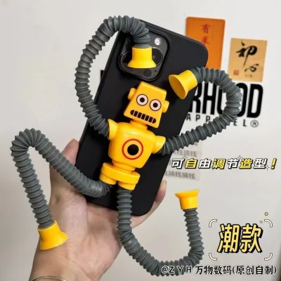 Quà tặng sinh nhật ngày lễ tình nhân Quà tặng cặp đôi Vỏ điện thoại ngộ nghĩnh Vỏ điện thoại ngộ nghĩnh Cá tính vui nhộn Robot màu vàng có thể thu vào Vỏ điện thoại Apple 1514 Thích hợp cho iPhone15promax 13promax 12promax X / XS XSMAX XR SE2 SE3