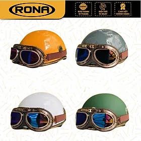 Mũ bảo hiểm xe máy 1/2 Rona haly luxury kèm kính phi công viền đồng cao cấp chính hãng