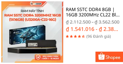 RAM SSTC DDR4 8GB | 16GB 3200MHz CL22 Black Tản Nhiệt U3200A-C22-8GB - RAM PC