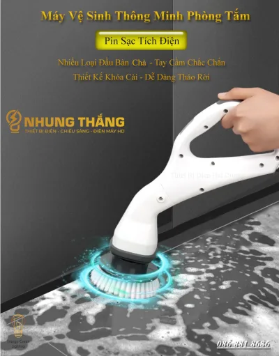 Máy Cọ Chà Sàn Vệ Sinh Tự Động, Bàn Chải Làm Sạch Vệ Sinh Nhà Tắm Không Dây Với 4 Đầu Thay Thế - Bảo Hành 12 Tháng