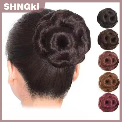 SHNGki Tổng hợp tóc Bun chín hoa nụ Tóc Giả Túi tóc clip cho phụ nữ ponytail Claw Clip sống động như thật hairpiece công cụ tạo kiểu