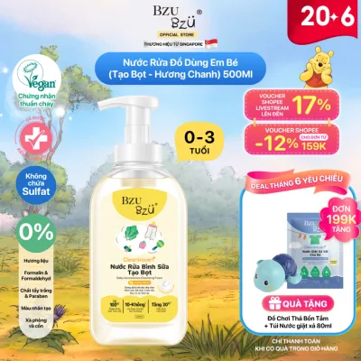 Nước Rửa Bình Sữa, Rau Củ Và Đồ Dùng Em Bé Thuần Chay BZU BZU Cleansing Foam CleanHaven Tạo Bọt 500ml