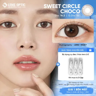 Kính Áp Tròng Lens Optic Màu Nâu Sweet Circle Choco LENSGRAPHY 1 Ngày DIA 14.2mm Có Độ/ Không Độ Cận