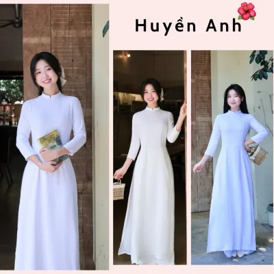 Áo Dài Trắng Học Sinh Tay Lỡ Cổ V cao 2cm Đồng Phục Cấp 3,Dáng Truyền Thông,Chất Liệu Lụa Mỹ Co Dãn,chụp kỉ yếu