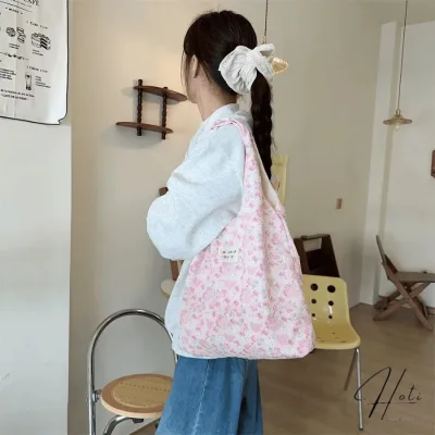 Túi Tote Đeo Vai Nữ, Túi Xách Vải Họa Tiết Hoa Nhẹ Nhàng Thời Trang Đi Biển Phong Cách Hàn Quốc - HOTI - XT156