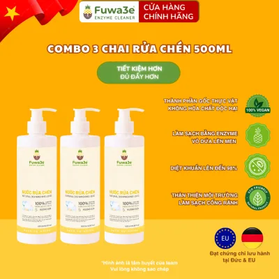 Fuwa3e Organic Dishwashing Liquid 500ml Pack of 3 - Hypoallergenic, Sulfate-Free, Hand Wash-Formula, Multipack