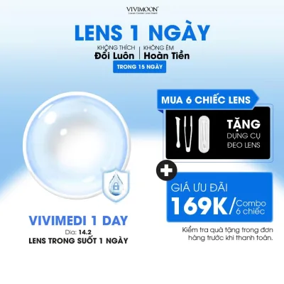 Lens 1 ngày cận trong suốt kính áp tròng VIVIMOON Vivimedi 1 Day (Giá 01 chiếc, 01 bên mắt, x2 để đặt 1 đôi)