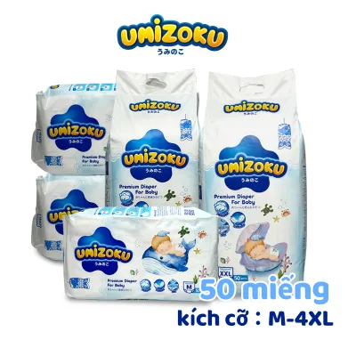 UMIZOKU 50 miếng tã cho bé M, L, XL, XXL, XXXL, XXXXL unisex tã siêu mỏng khô và thoáng khí