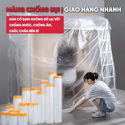 Màng nilon che bụi rộng 2,4mx10m, che phủ, ngăn bụi che bụi nội thất đa năng, che sơn giữ nguyên mới nội thất15