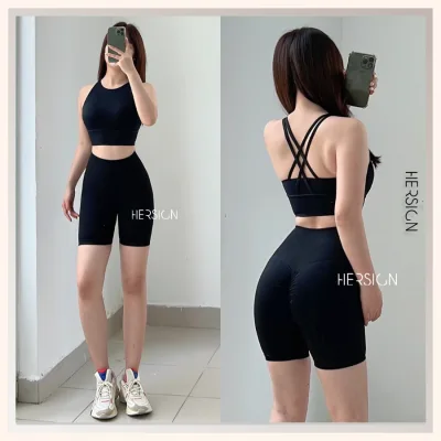 Hersign Women's Gym Set with Thigh-High Shorts Cool and Smooth Summer Women's Sportswear Women's Short Yoga Set Smixb21N35A Hersign Bare Form Collection